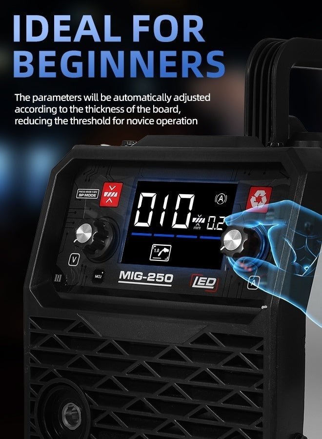 ALongDeng Welder 250A MIG-250 MINI 3-in-1 Gasless MIG/MMA/LIFT TIG IGBT Inverter Welding Machine with LED Display Overcurrent & Overheat Protection Compatible with 0.8 - 1.0mm Flux-Cored Wire Ideal Welding Tool with Plasma Cutter - Like Performance - Image 5